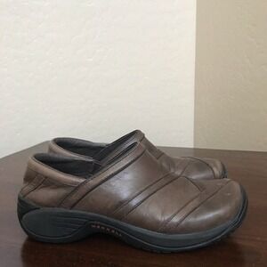 Merrell Womens Encore Eclipse Clogs Shoes Brown Leather Air Cushion Slip Ons 8